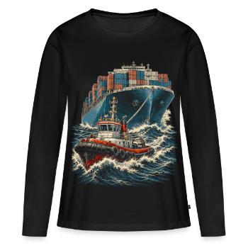 Remorqueurs Remorqueurs - T-shirt manches longues Premium bio Femme - noir - Devant - Julia (174cm)