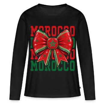 Marokko-Flaggenbogen | Marokkanischer Coquette-Stil - Frauen Premium Bio Langarmshirt - Schwarz - Vorne - Julia (174cm)