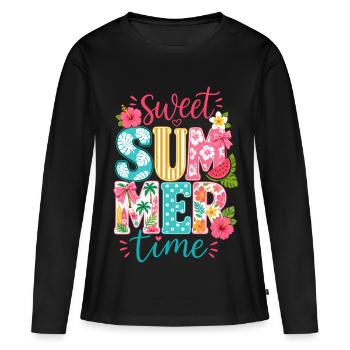 Été Vacances Soleil Tropical Fruit Cadeau - T-shirt manches longues Premium bio Femme - noir - Devant - Julia (174cm)