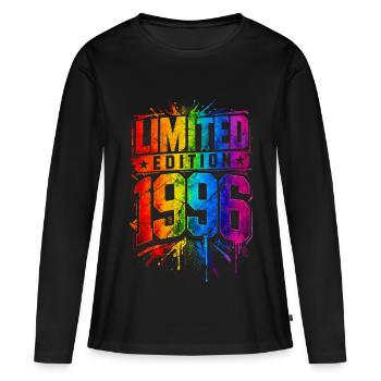 Édition limitée d’illustrations vintage d’anniversaire 1996 - T-shirt manches longues Premium bio Femme - noir - Devant - Julia (174cm)