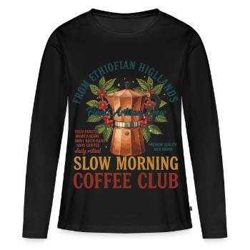 Petit-déjeuner, café, matin, Café Lent, Brunch Club - T-shirt manches longues Premium bio Femme - noir - Devant - Julia (174cm)