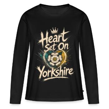 Le cœur fixé sur le Yorkshire - T-shirt manches longues Premium bio Femme - noir - Devant - Julia (174cm)