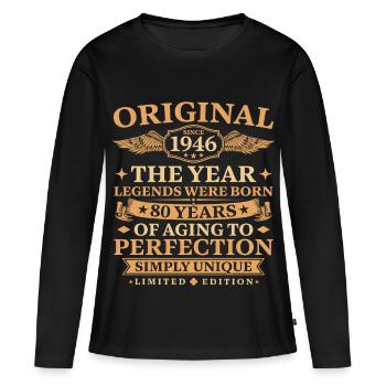 Original depuis 1946 anniversaire 80 ans - T-shirt manches longues Premium bio Femme - noir - Devant - Julia (174cm)