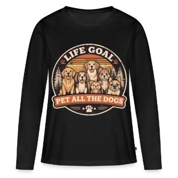 Objectif Vie Caresser Tous Les Chiens | Rétro - T-shirt manches longues Premium bio Femme - noir - Devant - Julia (174cm)