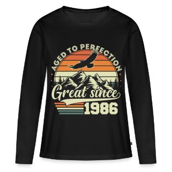 Cadeau d’anniversaire rétro vintage 1986 - T-shirt manches longues Premium bio Femme - noir - Devant - Julia (174cm)