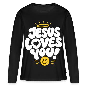 Jésus t’aime Ange Design - T-shirt manches longues Premium bio Femme - noir - Devant - Julia (174cm)