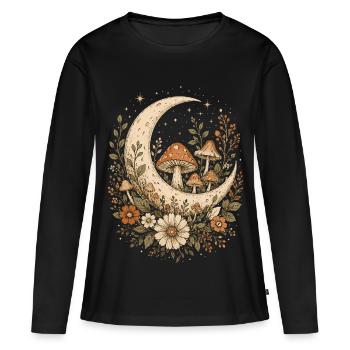 Lune Champignon Cottagecore Vintage Fleur Cadeau - T-shirt manches longues Premium bio Femme - noir - Devant - Julia (174cm)