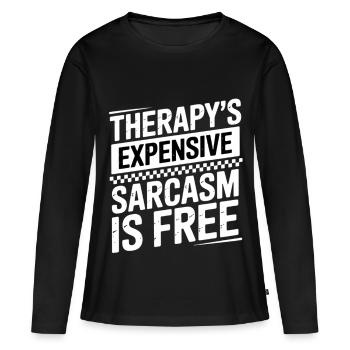 Sarcasme Thérapie gratuite coûte Cadeau amusant - T-shirt manches longues Premium bio Femme - noir - Devant - Julia (174cm)