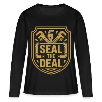 Maître plombier Scellez l’Affaire Artisan qualifié - T-shirt manches longues Premium bio Femme - noir - Devant - Julia (174cm)