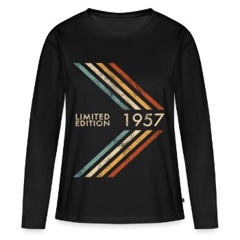 Édition limitée 1957 Anniversaire Hommes, Rétro Féminin - T-shirt manches longues Premium bio Femme - noir - Devant - Julia (174cm)