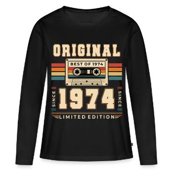 52e anniversaire Gift Man cassette Best of 1974 - T-shirt manches longues Premium bio Femme - noir - Devant - Julia (174cm)