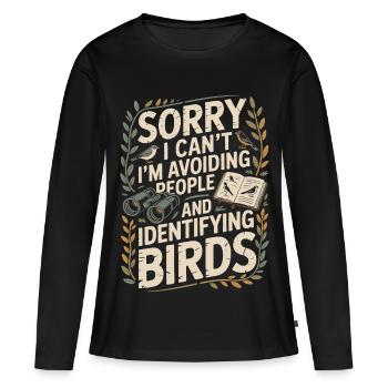 Vogelnerd : Esquiver et reconnaître les oiseaux - T-shirt manches longues Premium bio Femme - noir - Devant - Julia (174cm)