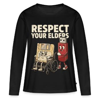 Respectez vos aînés, disquette rétro - T-shirt manches longues Premium bio Femme - noir - Devant - Julia (174cm)
