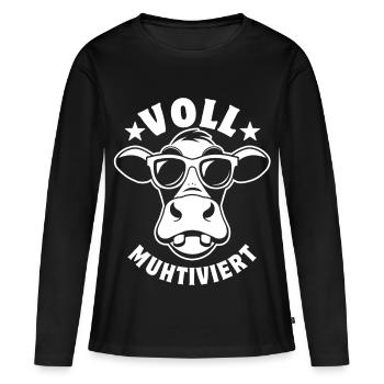 Vache entièrement moto avec des lunettes de soleil - T-shirt manches longues Premium bio Femme - noir - Devant - Julia (174cm)