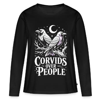 Les corvidés à propos des gens - T-shirt manches longues Premium bio Femme - noir - Devant - Julia (174cm)