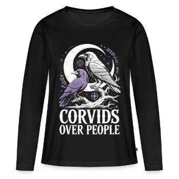 Les corvidés à propos des gens - T-shirt manches longues Premium bio Femme - noir - Devant - Julia (174cm)