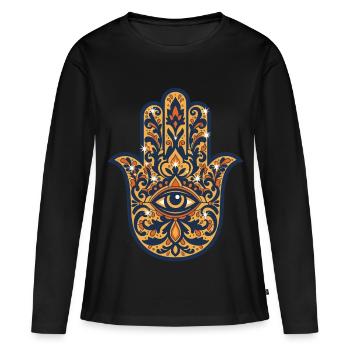 Symbole de la Géométrie Sacrée de la Méditation Spirituale - T-shirt manches longues Premium bio Femme - noir - Devant - Julia (174cm)