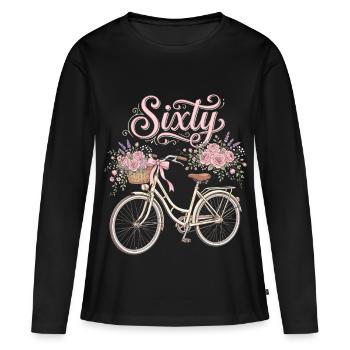 60th Birthday Bicycle Pink Cyclist - Women's Premium Organic Long Sleeve Shirt - black - Front - Julia (174cm)