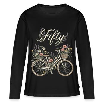 50e anniversaire Cycliste Bicycle Flowers - T-shirt manches longues Premium bio Femme - noir - Devant - Julia (174cm)