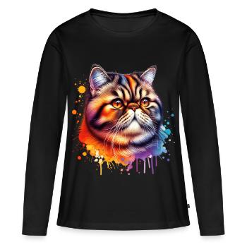 Exotische Kurzhaarkatze Motiv - Frauen Premium Bio Langarmshirt - Schwarz - Vorne - Julia (174cm)