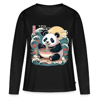 Kawaii Panda Ramen Lover Cute Anime Waves - Women's Premium Organic Long Sleeve Shirt - black - Front - Julia (174cm)