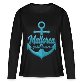 Mallorca geht immer mit Schiff Anker Mallorca - Frauen Premium Bio Langarmshirt - Schwarz - Vorne - Julia (174cm)