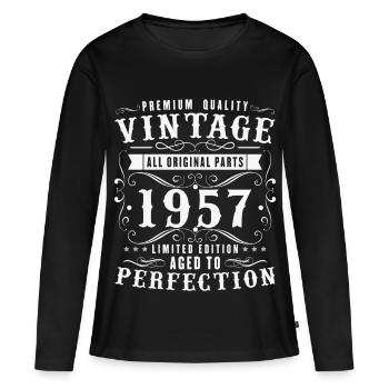 70 Ans 1957 Vintage  Cadeau D'anniversaire - T-shirt manches longues Premium bio Femme - noir - Devant - Julia (174cm)