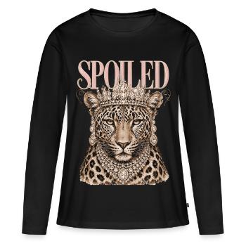 Léopard Gâté Couronne Diamants | Design Reine - T-shirt manches longues Premium bio Femme - noir - Devant - Julia (174cm)