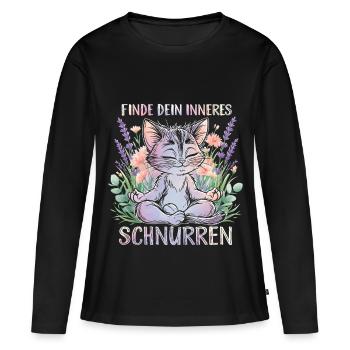 Yoga Katze Inneres Schnurren Namaste - Frauen Premium Bio Langarmshirt - Schwarz - Vorne - Julia (174cm)