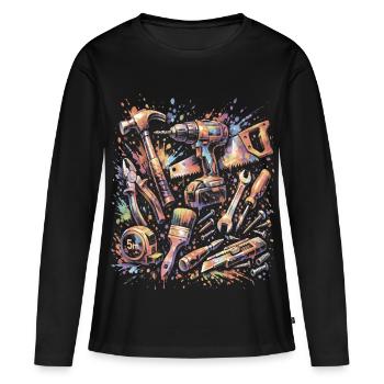 Outils Bricolage Aquarelle Multicolore Splash Art - T-shirt manches longues Premium bio Femme - noir - Devant - Julia (174cm)