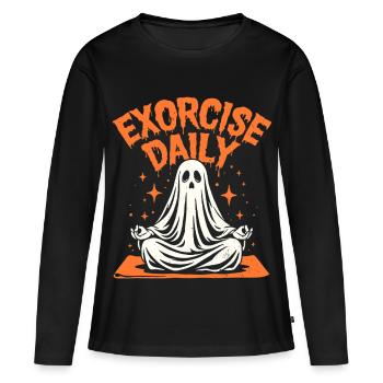 Halloween, yoga, méditation, esprit - T-shirt manches longues Premium bio Femme - noir - Devant - Julia (174cm)