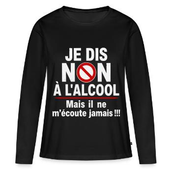 Alcool Cadeau humour personnalisé - T-shirt manches longues Premium bio Femme - noir - Devant - Julia (174cm)