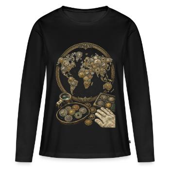 Collectionneur de pièces Numismatique, Collection de pièces - T-shirt manches longues Premium bio Femme - noir - Devant - Julia (174cm)