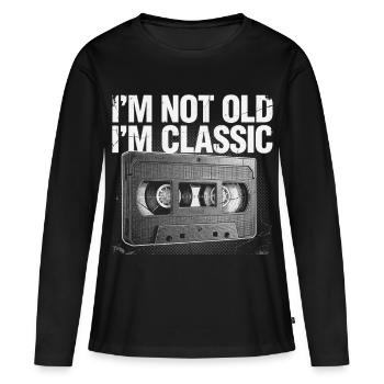 Pas vieux, je suis une cassette classique - T-shirt manches longues Premium bio Femme - noir - Devant - Julia (174cm)