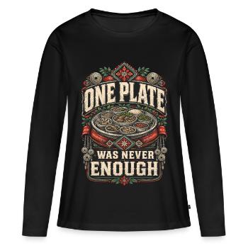 Hmong, une seule assiette n’était jamais suffisante - T-shirt manches longues Premium bio Femme - noir - Devant - Julia (174cm)