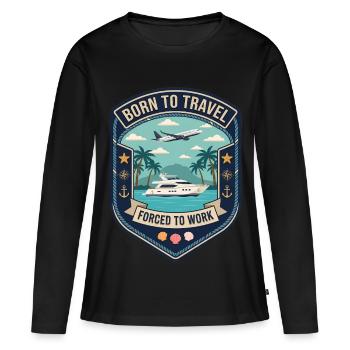 Né pour voyager sur Palm Sea Beach en avion - T-shirt manches longues Premium bio Femme - noir - Devant - Julia (174cm)