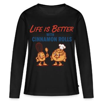 La vie au petit-déjeuner est meilleure avec des roulés à la cannelle - T-shirt manches longues Premium bio Femme - noir - Devant - Julia (174cm)