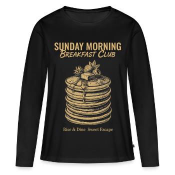 Petit-déjeuner Club du dimanche matin drôle - T-shirt manches longues Premium bio Femme - noir - Devant - Julia (174cm)