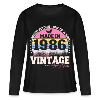 Cadeau rétro vintage vintage 40 ans 1986 - T-shirt manches longues Premium bio Femme - noir - Devant - Julia (174cm)