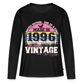 Cadeau d’anniversaire vintage 1996 30 ans rétro - T-shirt manches longues Premium bio Femme - noir - Devant - Julia (174cm)