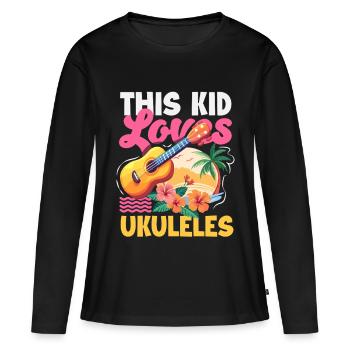 Designs et expressions amusantes de ukulélé - T-shirt manches longues Premium bio Femme - noir - Devant - Julia (174cm)