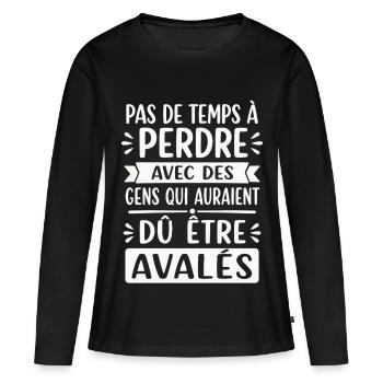 Homme Femme Cadeau humour personnalisé - T-shirt manches longues Premium bio Femme - noir - Devant - Julia (174cm)