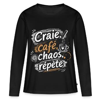 Craie Café Chaos Répète Rentrée Scolaire 2026 - 20 - T-shirt manches longues Premium bio Femme - noir - Devant - Julia (174cm)