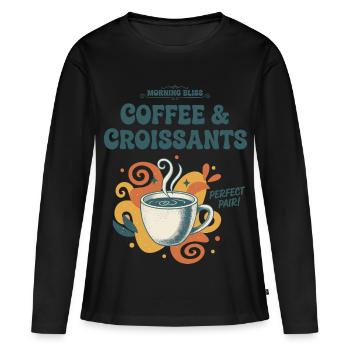 Petit-déjeuner, bonheur du matin, café et croissants - T-shirt manches longues Premium bio Femme - noir - Devant - Julia (174cm)