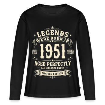 Cadeau du 75e anniversaire 1951 Homme Vintage Rétro - T-shirt manches longues Premium bio Femme - noir - Devant - Julia (174cm)