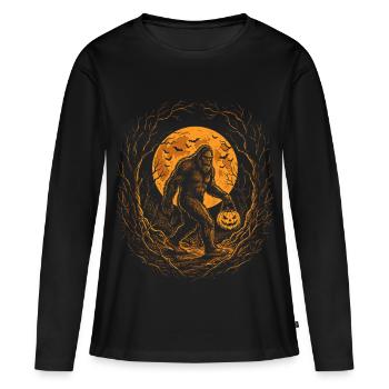 Halloween, Bigfoot, Lune, Citrouille - T-shirt manches longues Premium bio Femme - noir - Devant - Julia (174cm)