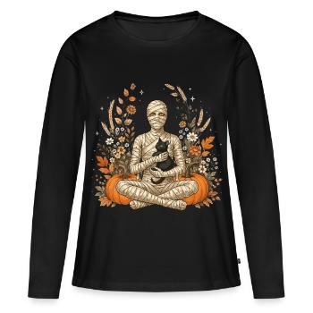Halloween, Maman, Chat Noir - T-shirt manches longues Premium bio Femme - noir - Devant - Julia (174cm)