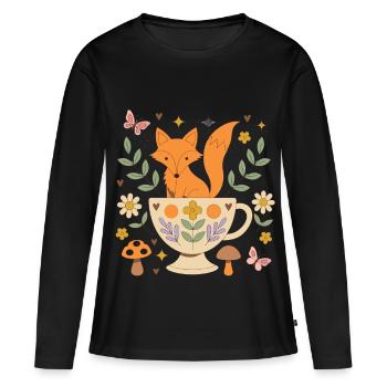 Tasse de Thé Fox Douillette - T-shirt manches longues Premium bio Femme - noir - Devant - Julia (174cm)