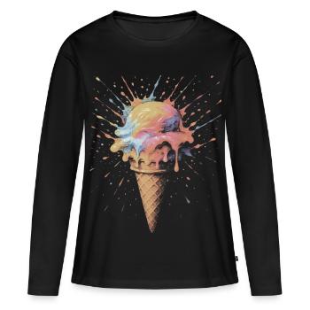 Cornet de Glace Multicolore Splash Ar - T-shirt manches longues Premium bio Femme - noir - Devant - Julia (174cm)