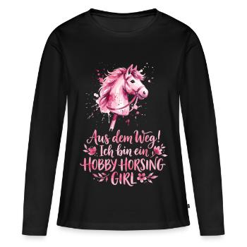 Hobby Horsing Girl Pferd Rosa - Frauen Premium Bio Langarmshirt - Schwarz - Vorne - Julia (174cm)